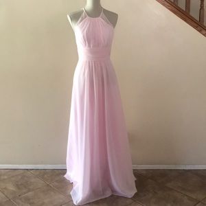 Blushing pink halter bridesmaid dress